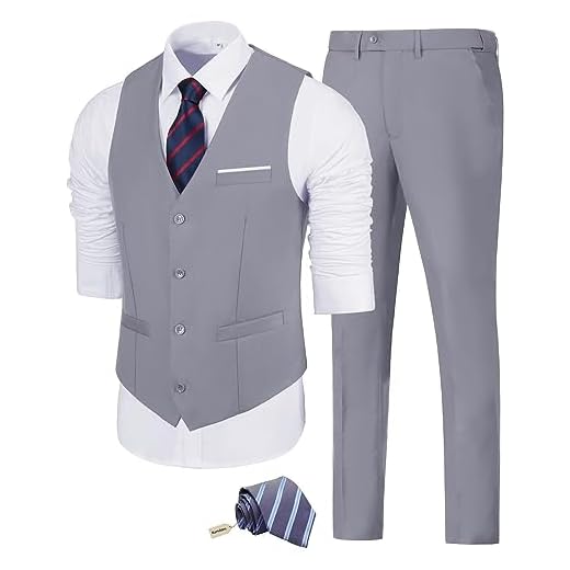 Fesenbo Terno masculino slim fit 2 peças conjunto de ternos noivos smoking negócios casamento baile festa terno colete e calça, Cinza, X-Large