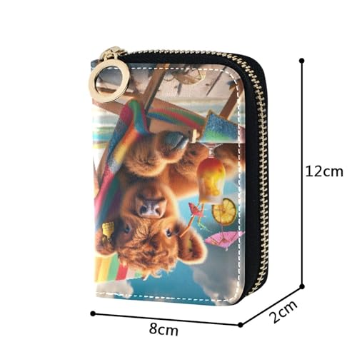 GAIGEO Zip Around Women's Wallets Cute Card Holder Wallets RFID Blocking Small Zipper Change Purse with Key Ring Cute Highland Cow Holiday3