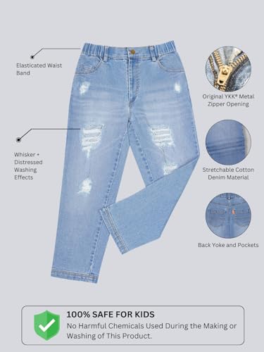 Image of olele Girls Super Jeans Collection for 4-14 Yrs | Stretchable Cotton Denim Trousers | Blue Jeans for Kids | Baggy Denim Pants | Cargo Pants for Girls