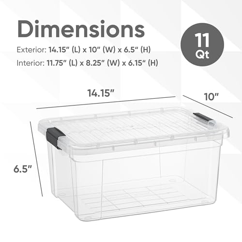Image of Superio 11 Quart Clear Plastic Storage Boxes with Lids, Stackable Organizer Containers, BPA-Free Storage Bins for Home, Office, School & Dorm, 5 Pack
