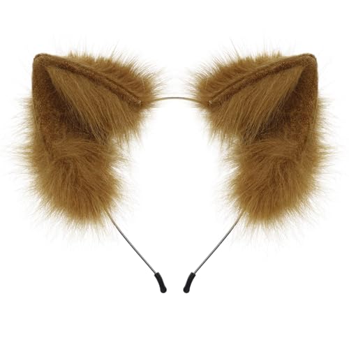 HAOAN Handmade Faux Fur Animal Cat Ears Headband Furry Fox Wolf Hairhoop Headwear Costume Accessory