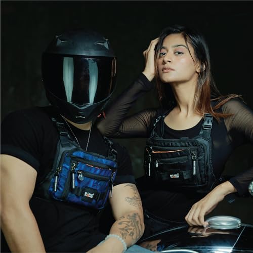 Image of MONKEY TROOPERS Torque Magnetic Chest Bag for Biking, 2L, Black Camo | Magnetic Tank-Mount Harness, Touch-Sensitive Phone Pocket, Detachable Front Pouch, Organiser Pockets
