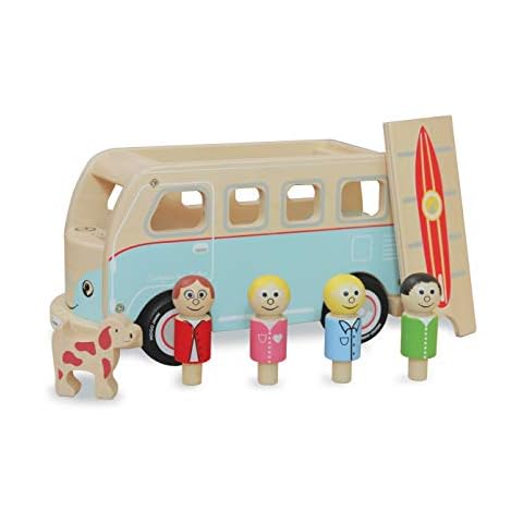 Indigo Jamm Colin Camper Van, Retro Classic Wooden Toy Vehicle with Removable Roof and Passengers Toddler Toys for 2 3 4 year old Boy and Girls campervan Cover