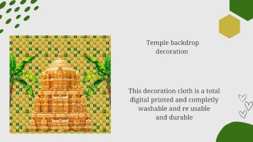 Image of Temple Backdrop for Decoration | Vibrant Golden Gopuram Ceremonial Background, Coconut Leaf Temple Backdrop | Lakshmi Backdrop 5x5 feet