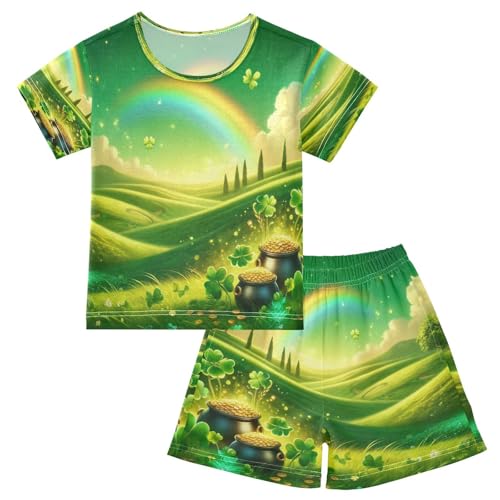 St Patricks Rainbow Pajama Set Short Sleeve Pajamas Shorts Sets Cotton PJS 2 Piece Clothes Set 5Y