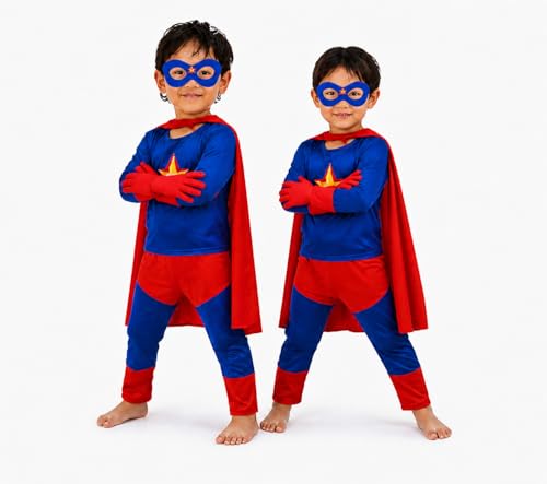 Image of superhero costumes for kids | Blue Red Full Sleeve T-Shirt & Track Pants | Kids Fancy Dress for Birthday Party, School Function for age group 3 to 8 yrs