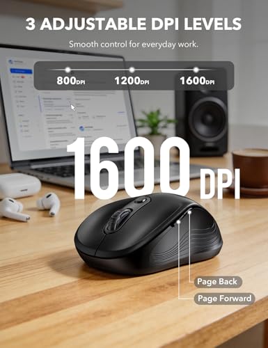 Image of Trueque Wireless Mouse for Laptop, Ergonomic 6-Button Mouse, Black | 2.4GHz USB receiver, back /forward buttons, 3 adjustable DPI levels, silent clicks, USB-C adapter, Windows /Mac /Chrome OS /Linux