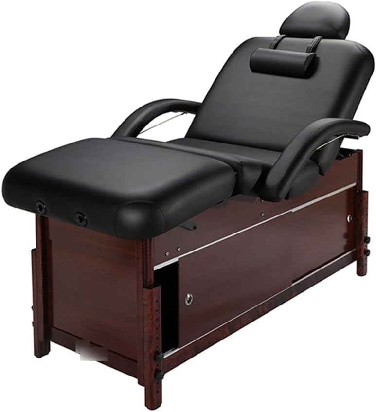 Stationary Massage Table, Spa Bed PU Leather Beech Wood Bed Legs, for Spa Salon Clinic Lash Tattoo Shop
