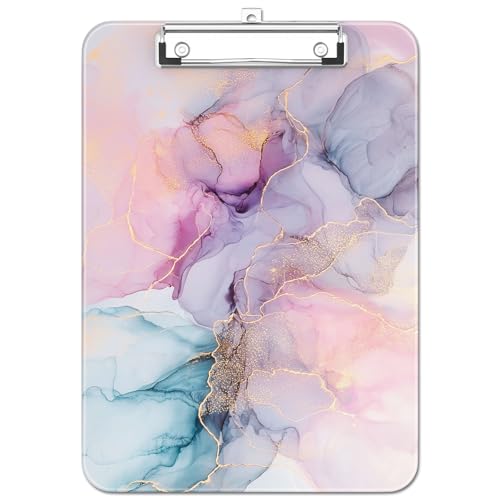 Luminzo Klemmbrett aus Kunststoff mit Metallklammer und Aufhängeöse - A4/Letter Format - Niedliches Design für Lehrer, Krankenschwestern und Schule, Pink Dream Marble