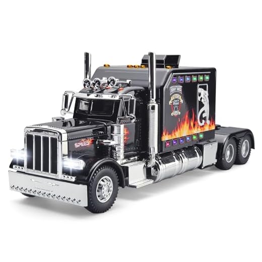 OANMYJJO Semi Truck for Boys Tow Trucks Toy,Metal Diecast Trucks Model with Light and Sound Pull Back Semi Truck Toy,Truck and Trailer Toys for Boys Age 4-7(Black)