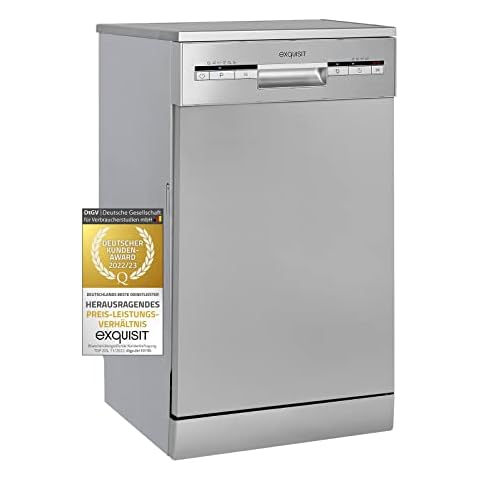 Exquisit Geschirrspüler GSP9109-030E silber | Spülmaschine 45 cm freistehend und unterbaufähig | Standgerät | 9 Maßgedecke | Silber Cover