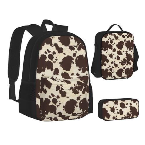 Sac à dos motif vache avec sac déjeuner pour lycée et fac
