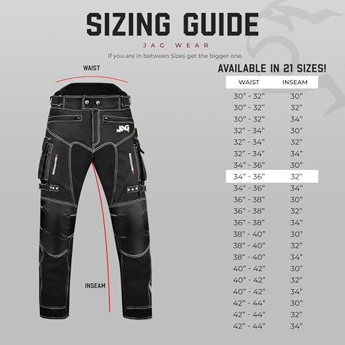 JAG Motorcycle Protective Pants - Dual Sport Motocross Pants, with Armor Impact Protection & Water Resistant Cordura Fabric (US, Waist Inseam, 30, 32, Regular, Regular, Black) - Thumbnail 6