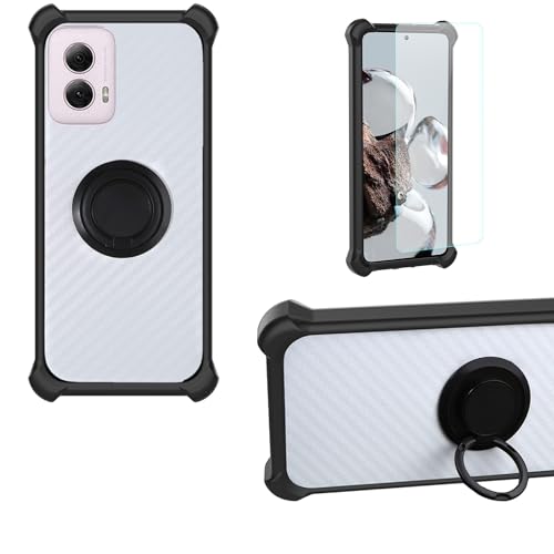 jioeuinly Case Compatible for Motorola Moto G Power 2024 Phone Case Cover PC backplane + Silicone Soft Frame Cover [360 Metal Ring, Magnetic Car Mount] CSKB-HEI