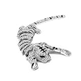 Vintage Rhinestone Tiger Brooch Enamel Movable Black Stripe Climbing Vivid Unisex Animal Tiger Brooch and Pin for Men and Women (Silver)