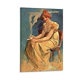 Alphonse Mucha Vintage-Poster mit gelbem Kleid, Motiv: 