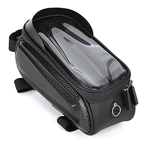 Top Tube Bike Bag, PVC Black Hard Shell Bike Frame Bag, Waterproof Performance Touching Screen Bike Pouch, Mobile Phone Bicycle Cycling Packet Equipment