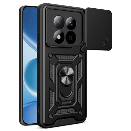 Image of Casodon Heavy Duty Back Case Cover for Redmi Note 15 Pro Plus 5G, Shockproof Redmi Note 15 Pro Plus Back Cover, Ring Case with Kickstand and Camera Protection Shutter - Black