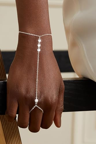 Hand Chain Bracelet for Women Dainty 14K Gold/Silver Plated Ring Chain Diamond Cubic Zirconia CZ Beaded Station Bracelet Trendy Simple Fashion Body Jewelry Waterproof Gifts for Her3