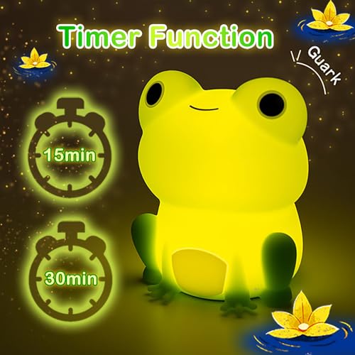 Image of Cute Frog Night Light for Kids, Color Changeable Soft Silicone Sleeping Night Lamp for Nursery, Dimmable Timer Rechargeable Colorful Baby's Light Room Decor Children Gifts