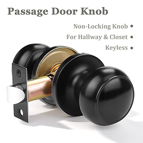 Probrico-6-Pack-Round-Passage-Door-KnobNon-Locking-Knobs-Keyless-Doorknobs-InteriorExterior-Door-LocksetPassage-Knobs-for-HallwayClosetBlack-Finish-Modern-Design-Door-Hardware