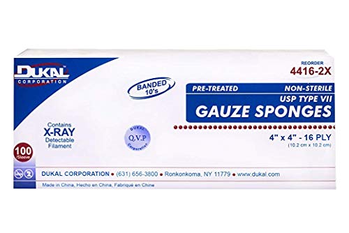 Dukal 4416-2X Gauze Sponge, Type VII, no estéril, detecta rayos X, 16 capas, banda de 10 unidades premium, 4" x 4", paquete de 2000
