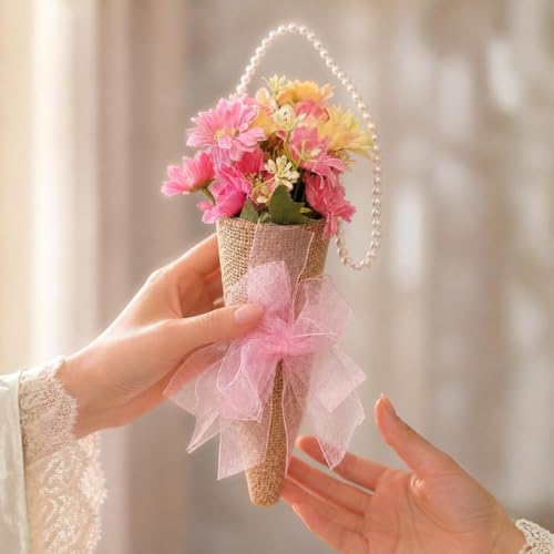 Image of SATYAM KRAFT 1 Pcs Artificial Daisy Flower Bouquet with Pearl Handle | Decorative Wall Hanging Floral Arrangement for Home Decor, Living Room, Gifting & Festive Decoration (Daisy)