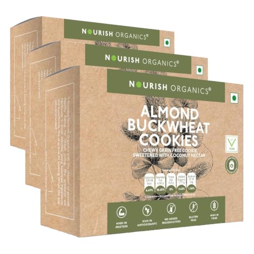 Image of Nourish Organics Almond Buckwheat Cookies | Gluten-Free, High Fibre Cookies | Made with Buckwheat, Almonds & Seeds | No Refined Sugar | 120g Pack (Pack of 3)