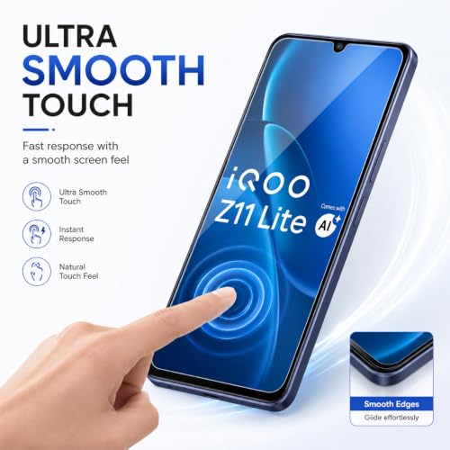 Image of FIRST MART Tempered Glass Screen Protector for iQOO Z11 Lite - Full-Glue Screen Guard, 3D Edge to Edge, Bubble-Free HD Clear, Case-Friendly, Black, Pack of 2