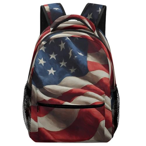 United States Flag Stacked Wavy Unisex Backpack Casual Daypacks Lightweight Shoulders Bag for Camping Hiking Travel