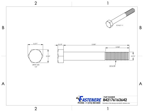 Image of 5 /16-18 x 2-1 /2 inch Hex Head Cap Screw Bolts, External Hex Drive, Stainless Steel 304, Partially Threaded, Stainless Steel, Quantity 10 By Fastenere