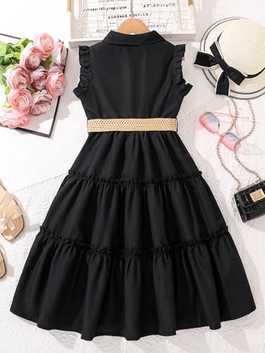 Girls Summer Dress Cute Ruffle Sleeve A Line Swing Party Dresses with Belt2