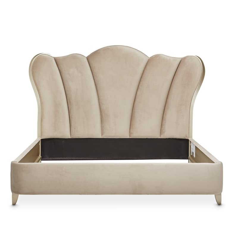 Michael Amini Villa Cherie Eastern King Velvet Tufted Bed in Hazelnut Brown