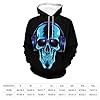 Blue Skull Mens Hoodies Pullover Punk Style Hooded Sweatshirt Top Long Sleeve Hoody Casual Tops with Pockets, Black Loose Fit, Unisex Sweatshirt, Suitable for Couples XXL #4