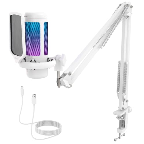 Image of TONOR Gaming Microphone Arm Set, RGB Condenser Mic with Boom Arm, Quick Mute, Adjustable RGB Brightness, Pop Filter, Shock Mount, Gain Control for Streaming, Discord Twitch YouTube,TC310+ White | Boom Arm Set, USB Mic with Controllable Light, One Tap Mute, Volume Control, for Discord, Twitch Streaming, White, TC310+
