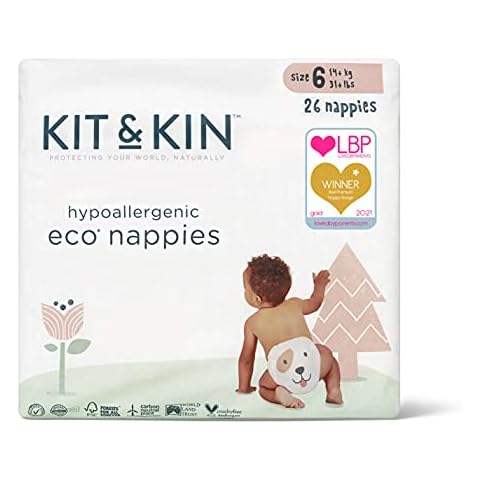 Kit & Kin Premium Eco-Friendly and Sustainable Baby Nappies | Hypoallergenic with Flash Dry High-Performance Layer | Vegan & Chlorine-Free | Superior Leak Protection | Size 6-104 Nappies Cover