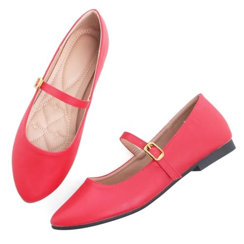 Image of TN TANGNEST Leather Flats for Women Retro Mary Jane Flats | Comfortable Square Toe Slip On Flats with Buckle Strap, Soft Work Flats Office Shoes