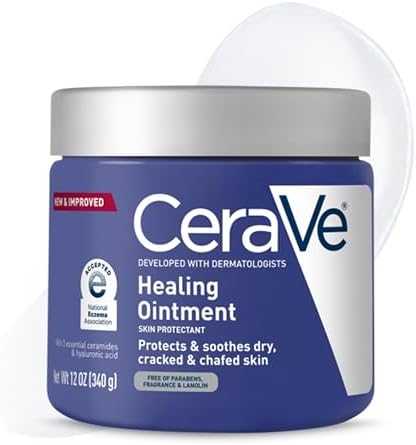 CeraVe Healing Ointment, Hydrating Skin Protectant With Petrolatum, Hyaluronic Acid & Ceramides, Face & Body Skin Barrier Repair For Cracked, Chafed, Dry Skin, Fragrance Free & Lanolin Free, 12 Oz