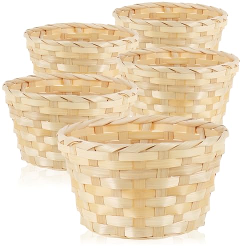 com-four® 5x Bastkorb in natürlicher Farbe zur Dekoration - Osterdeko - Körbchen für Ostereier, Brötchen, Snacks und Schlüssel - Osternest (5 Stück - rund - 11.5 cm)