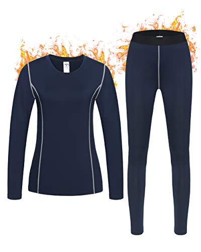 Comallan Ensemble de sous-vêtements thermiques pour femme,Intérieur en polaire respirant et thermique,Pour femme,Flexible,Sous-vêtements chauds,Pour la maison et le sport en automne, Marineblau, S Cover