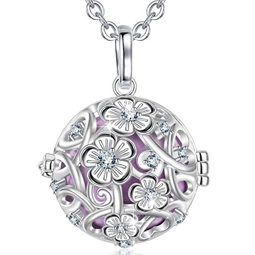 AEONSLOVE Llamador de Angeles Embarazada, Flor de la Vida Colgantes Mujer Colgante Carillón Música Cadena Collar Música Timbre Bell Bola Mujeres Joyas Niñas, Damas, Profesor, Madres y Hermanas