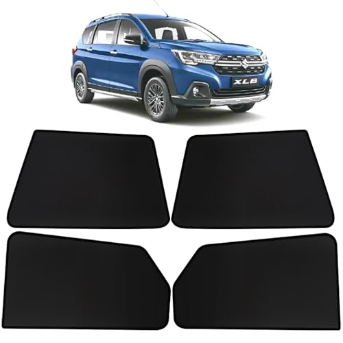 Image of OTO2EYE Car Sun Shade Compatible for Maruti Suzuki XL6 Model 2019 to 2022, Z-Black Fix Type Side Window Curtains, Only Half Cut in Front Window, 6 Pieces Set