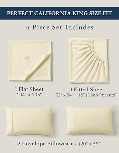 Image of LANE LINEN 100% Organic Cotton California King Sheets Set, 4-Piece Pure Organic Cotton Long Staple Percale Weave Soft Best Bedding Sheets for Bed, Breathable, Fits Mattress Upto 15 inch Deep - Natural