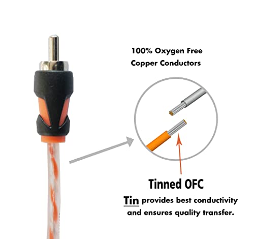 RD RCA Stereo Cable Twisted Pair with Noise Reduction RCA Cable 2 Chanel 2-Male to 2-Male 99.99% Copper (10ft)