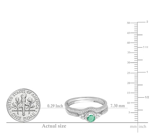 Dazzlingrock Collection Round Emerald & White Diamond Womens Halo Bridal Engagement Ring Matching Band Set, 10K Solid White Gold4