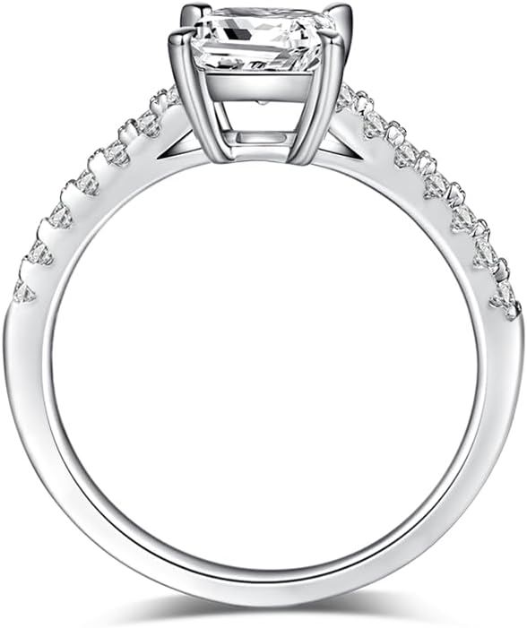 JIHANNA 1ct Princess Cut Moissanite Rings for Women, D Color VVS1 Clarity Lab Grown Moissanite Pave Set Side-Stone Princess Cut Moissanite Engagement Ring