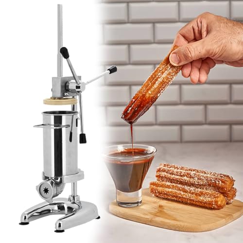 GESAIDES Máquina para Hacer Churros Comercial, Manual de Acero Inoxidable con 5 Boquillas, para Hacer Donas y Churros, Ideal para el Hogar y la Cafetería.,2L