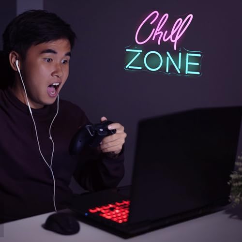 Image of Chill Zone Neon Signs for Wall Decor Dimmable LED Neon Light USB Powered Light Up Signs for Home Lounge Game Room Bar Bedroom Wall Art Man Cave Decor