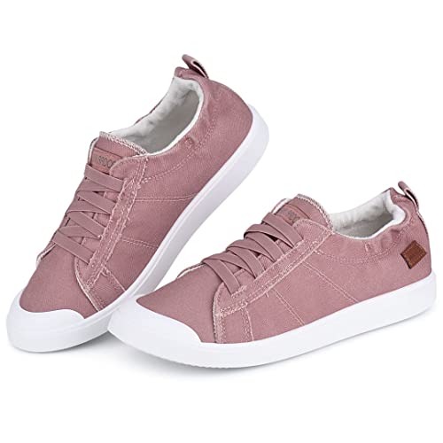 Slip-on Canvas Fashion Sneakers for Womens | Pink Comfortable Casual Walking Flats Elastic Stylish Cute Lightweight Shoes