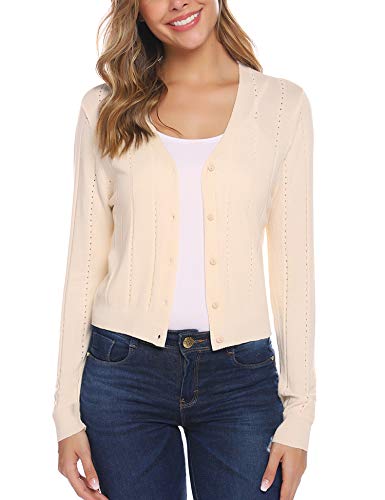 iClosam Women's Button Down Cardigan 3/4 Sleeves Cropped Bolero Shrug Apricot